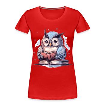 Hibou mignon livre lecture Fan livres - T-shirt bio Premium Femme - rouge - Devant - Mia (176cm)