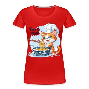 Pfoten und Pasta Paws and Pasta Tier Sprüche - Frauen Premium Bio T-Shirt - Rot - Vorne - Mia (176cm)