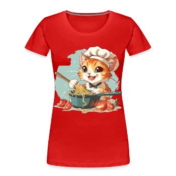 Pfoten und Pasta Paws and Pasta Tier Sprüche - Frauen Premium Bio T-Shirt - Rot - Vorne - Mia (176cm)