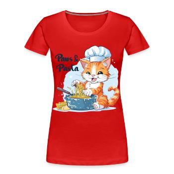 Pfoten und Pasta Paws and Pasta Tier Sprüche - Frauen Premium Bio T-Shirt - Rot - Vorne - Mia (176cm)