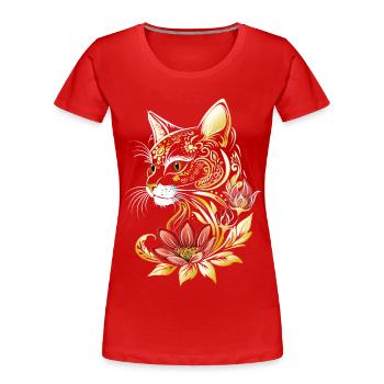 Katze Kater Kitten Blumen Blüten Katzen Cat - Frauen Premium Bio T-Shirt - Rot - Vorne - Mia (176cm)