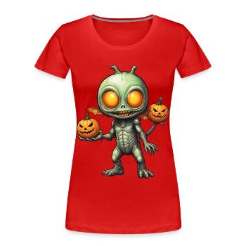 Halloween - Außerirdischer Grusel mit Kürbis - Frauen Premium Bio T-Shirt - Rot - Vorne - Mia (176cm)