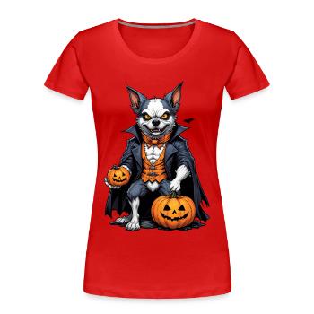 Halloween - Hund Grusel mit Kürbis - Frauen Premium Bio T-Shirt - Rot - Vorne - Mia (176cm)