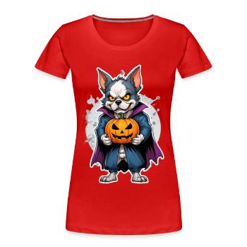 Halloween - Hund Grusel mit Kürbis - Frauen Premium Bio T-Shirt - Rot - Vorne - Mia (176cm)