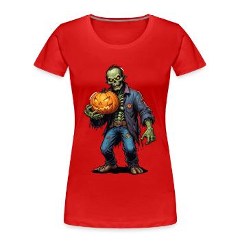 Halloween - Zombie Horror Grusel mit Kürbis - Frauen Premium Bio T-Shirt - Rot - Vorne - Mia (176cm)