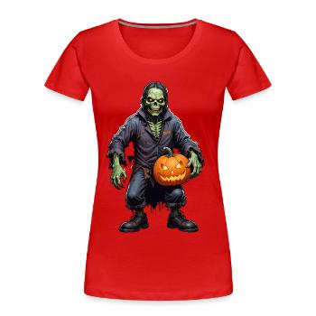 Halloween - Zombie Horror Grusel mit Kürbis - Frauen Premium Bio T-Shirt - Rot - Vorne - Mia (176cm)