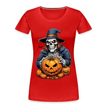 Halloween Skeleton Skull Horror with Pumpkin - Women's Premium Organic T-Shirt - red - Front - Mia (176cm)