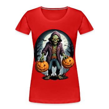 Halloween - Zombie Horror Grusel mit Kürbis - Frauen Premium Bio T-Shirt - Rot - Vorne - Mia (176cm)