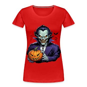 Halloween - Vampir Blutsauger Grusel mit Kürbis - Frauen Premium Bio T-Shirt - Rot - Vorne - Mia (176cm)