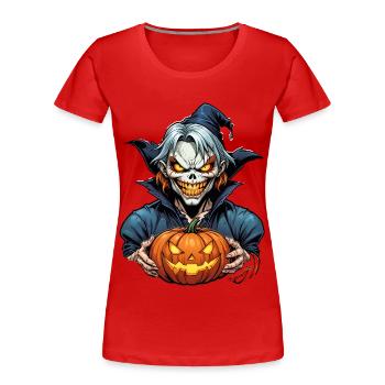 Halloween Skeleton Skull Horror with Pumpkin - Women's Premium Organic T-Shirt - red - Front - Mia (176cm)