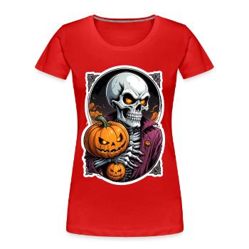 Halloween Skull Pumpkin Skull Creepy - Women's Premium Organic T-Shirt - red - Front - Mia (176cm)