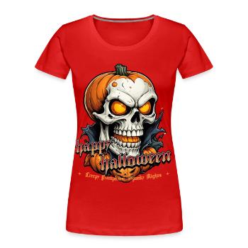 Halloween Skull Pumpkin Skull Creepy - Women's Premium Organic T-Shirt - red - Front - Mia (176cm)