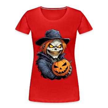 Sorcière d’Halloween citrouille effrayante avec des extrémités lumineuses - T-shirt bio Premium Femme - rouge - Devant - Mia (176cm)