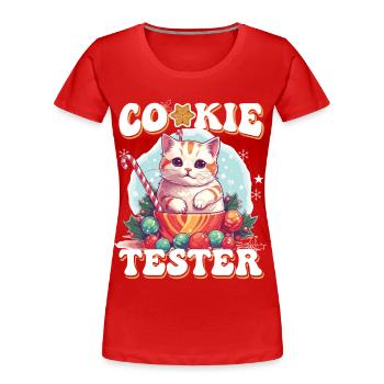 Cute Cookie Tester Kitten Illustration - Women's Premium Organic T-Shirt - red - Front - Mia (176cm)