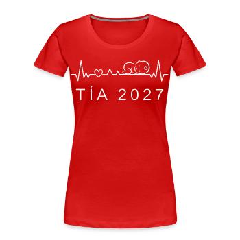 Future Aunt 2027 Heart Rate Pregnancy Announcement - Women's Premium Organic T-Shirt - red - Front - Mia (176cm)