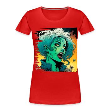 monstre #047 Zéroïne - T-shirt bio Premium Femme - rouge - Devant - Mia (176cm)