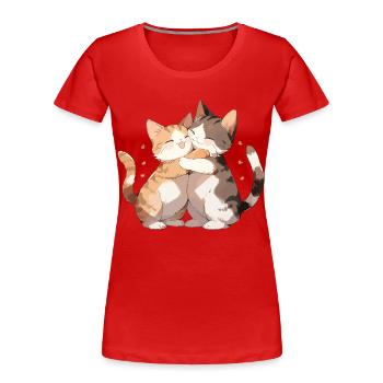 Katzen Liebe Umarmung Kuscheln Herz Süß Niedlich - Frauen Premium Bio T-Shirt - Rot - Vorne - Mia (176cm)