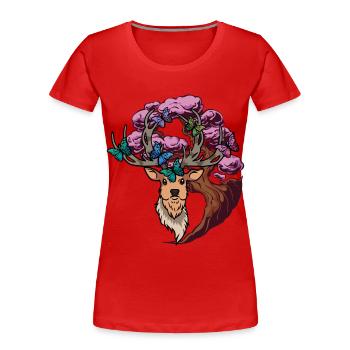 Moose Deer Fantasy Butterflies Deer Head - Women's Premium Organic T-Shirt - red - Front - Mia (176cm)