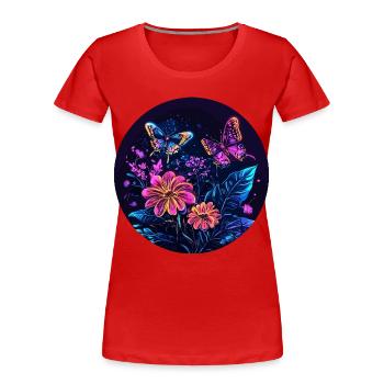 Neon-Schmetterlinge bei Nacht - Frauen Premium Bio T-Shirt - Rot - Vorne - Mia (176cm)