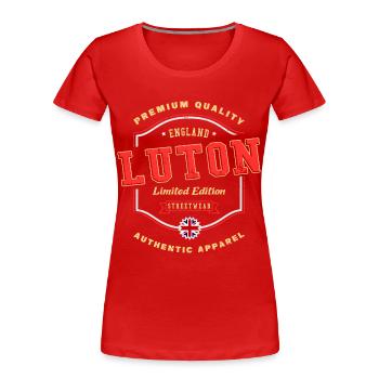 Luton England UK City Font Vintage Retro - Women's Premium Organic T-Shirt - red - Front - Mia (176cm)