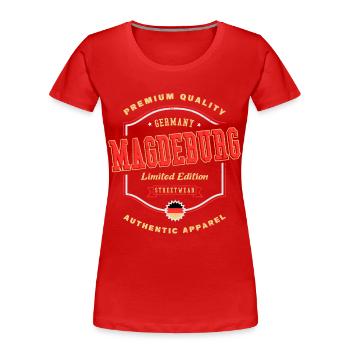 Magdebourg Allemagne City Font Vintage Retro - T-shirt bio Premium Femme - rouge - Devant - Mia (176cm)
