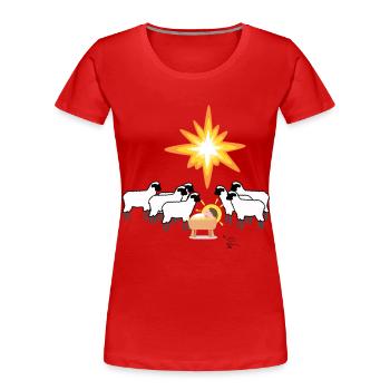Noël Christ Enfant Crèche avec moutons et étoiles - T-shirt bio Premium Femme - rouge - Devant - Mia (176cm)