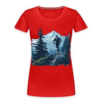 Ein Trailrunner auf einem Bergpfad - Frauen Premium Bio T-Shirt - Rot - Vorne - Mia (176cm)