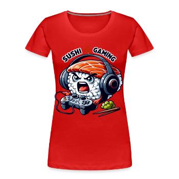 Sushi playing video games - Women's Premium Organic T-Shirt - red - Front - Mia (176cm)