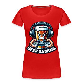 Une bière style cartoon qui joue aux jeux video - T-shirt bio Premium Femme - rouge - Devant - Mia (176cm)