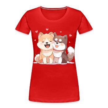 Hunde Liebe Kuscheln Umarmung Herz Süß Niedlich - Frauen Premium Bio T-Shirt - Rot - Vorne - Mia (176cm)