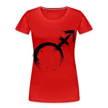Homme transgenre Androgyne Vénus et Mars - T-shirt bio Premium Femme - rouge - Devant - Mia (176cm)