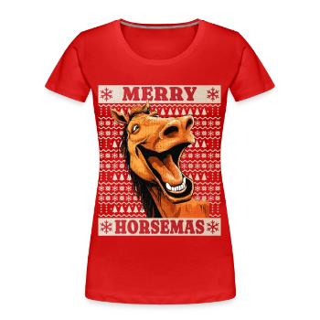 Cheval Noël Drôle Drôle Noël Noël - T-shirt bio Premium Femme - rouge - Devant - Mia (176cm)