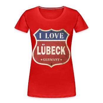 Lübeck Deutschland Stadt I Love Vintage Retro - Frauen Premium Bio T-Shirt - Rot - Vorne - Mia (176cm)