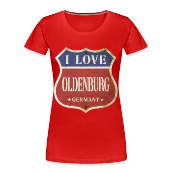 Oldenburg Deutschland Stadt I Love Vintage Retro - Frauen Premium Bio T-Shirt - Rot - Vorne - Mia (176cm)