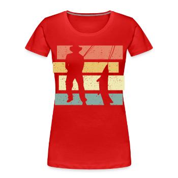 Angeln Fischen retro vintage - Frauen Premium Bio T-Shirt - Rot - Vorne - Mia (176cm)