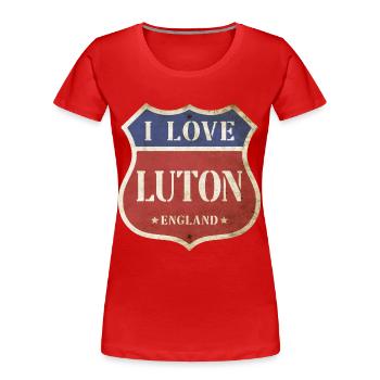 Luton England UK City I Love Vintage Retro - Women's Premium Organic T-Shirt - red - Front - Mia (176cm)