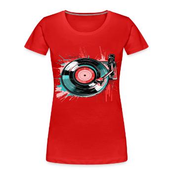 Disque Vinyle Disque LP Platine Vinyle Rétro - T-shirt bio Premium Femme - rouge - Devant - Mia (176cm)