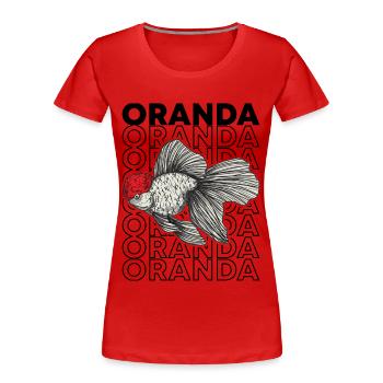Oranda Goldfisch im Stil der 80er Jahre ausgefallener Goldfischbesitzer - Frauen Premium Bio T-Shirt - Rot - Vorne - Mia (176cm)