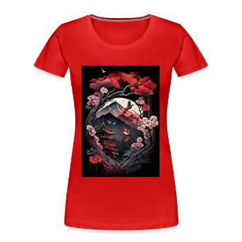 Japanischer Tempel in den Bergen - Frauen Premium Bio T-Shirt - Rot - Vorne - Mia (176cm)