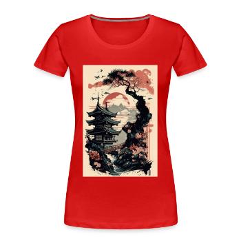 Japanischer Tempel - Frauen Premium Bio T-Shirt - Rot - Vorne - Mia (176cm)