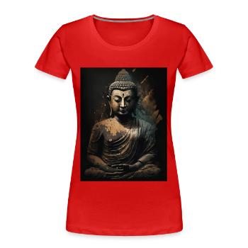 Sculpture de Bouddha en bronze - T-shirt bio Premium Femme - rouge - Devant - Mia (176cm)