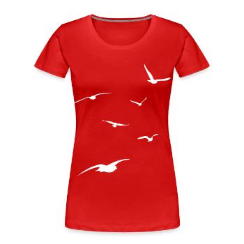 Möwenschwarm - Urlaub am Meer - Strand - Himmel - Frauen Premium Bio T-Shirt - Rot - Vorne - Mia (176cm)