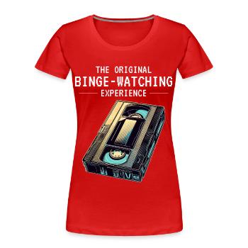 Retro VHS Kassette Nostalgisches 80er Jahre Binge-Watching - Frauen Premium Bio T-Shirt - Rot - Vorne - Mia (176cm)