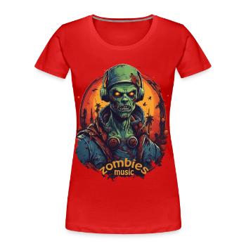 ZOMBIE-DJ LISTET ZU MUSIK, HALLOWEEN-HORROR - Frauen Premium Bio T-Shirt - Rot - Vorne - Mia (176cm)