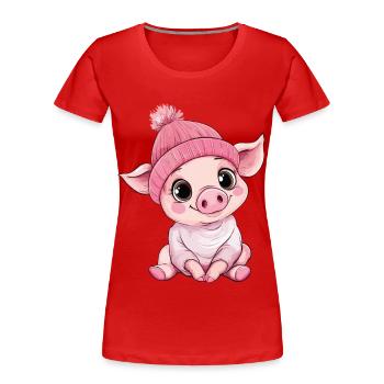 Schwein Süß Niedlich Baby Kinder Tier Cartoon - Frauen Premium Bio T-Shirt - Rot - Vorne - Mia (176cm)