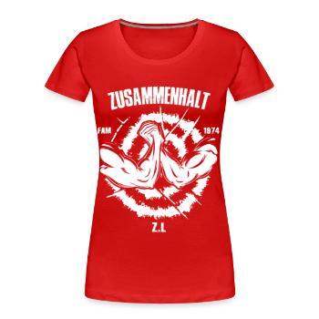 ZUSAMMENHALT 1974 FAM - Frauen Premium Bio T-Shirt - Rot - Vorne - Mia (176cm)