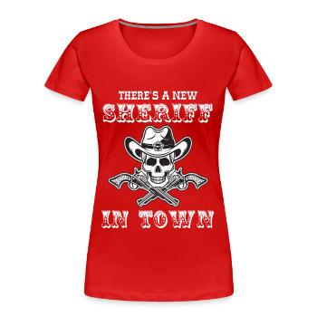 Sheriffstern neuer Sheriff in der Stadt Revolver - Frauen Premium Bio T-Shirt - Rot - Vorne - Mia (176cm)