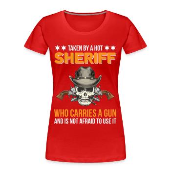 Sheriff mit Revolver Abzeichen Sheriffstern - Frauen Premium Bio T-Shirt - Rot - Vorne - Mia (176cm)