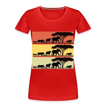 Safari Africa Retro Lion Giraffe Elephants - Women's Premium Organic T-Shirt - red - Front - Mia (176cm)