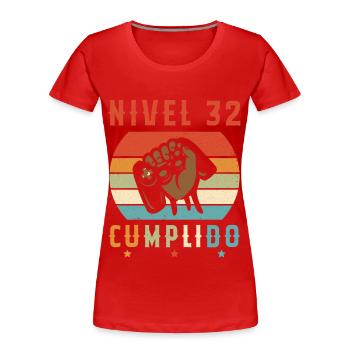 Niveau 32 Complet - T-shirt bio Premium Femme - rouge - Devant - Mia (176cm)